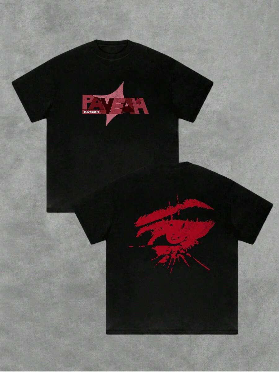 1Pcs Men's TeeArtistic Tee With Bold Eye Design, 100% Soft Comfortable 220g Thick Cotton Men's T-Shirt - Black - View 1