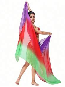 1 pieza Velo ligero y transparente de color degradado vibrante - Accesorio de disfraz de chal para actuación de danza del vientre - Multicolor - Ver 25