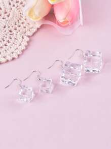 1 par de pendientes con cubos de hielo transparentes, joyería de fiesta
