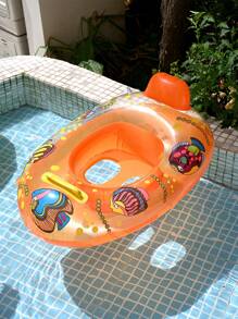 1pc Kids Swimming Pool Seat Ring, Cute Inflatable Floating Seat Ring, Swimming Ring, Child Toddler Swimming Pool Bath Tub With Single Handle Inflatable Fishies, 4 Colors, Underarm Floats, For Summer Swimming