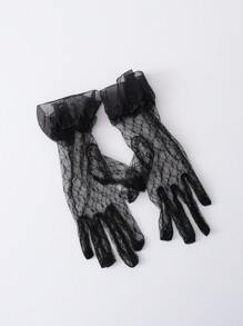 1 Stück Elegant Schwarzer Vintage Damen Minihut mit Feder & Perle, Tüll Kopfschmuck mit Spitzen- & Mesh-Handschuhen Set