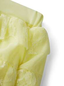 Womens Layered Ruffle Shorts Casual Elastic Waist Bow Front Solid Color Lace Shorts Going Out Pants - Yellow - View 8