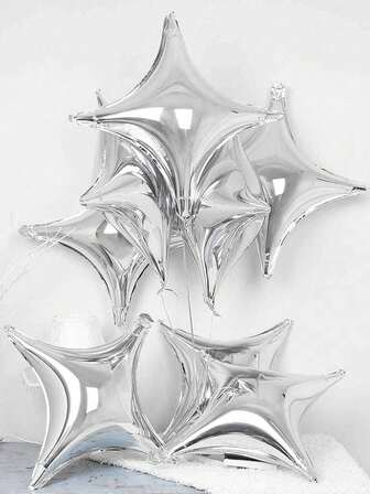 12pcs Metallic Foil Star Shaped Balloons Set, Modern Decoration Balloons For Party, Silver Shiny Foil Birthday Balloons For Birthday Party, Anniversary, Graduation, Wedding, Shower, New Year Decoration