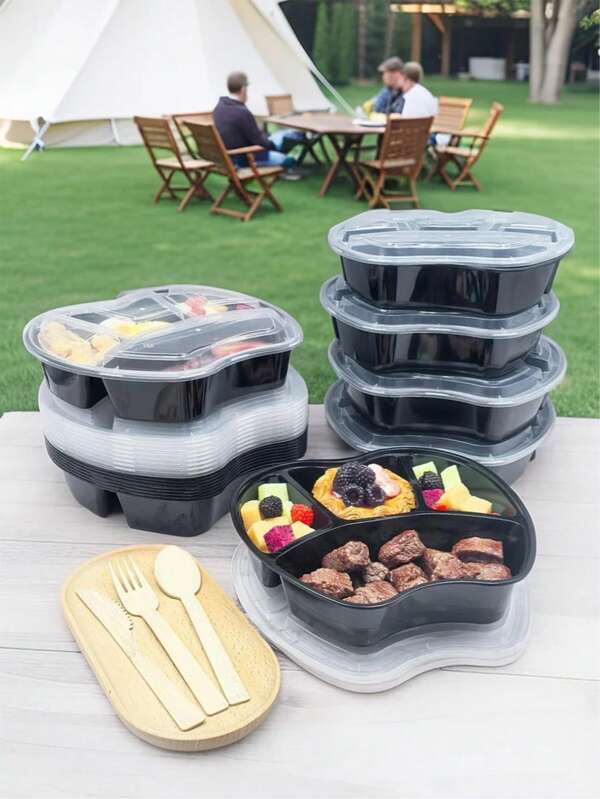 Recipientes para preparación de comidas con 4 compartimentos y tapas, caja de almacenamiento de alimentos tipo bento, portátil a prueba de agua y fugas, caja de almuerzo reutilizable y apilable, apta para microondas, congelador y lavavajillas, adecuada para autocaravana, oficina, salidas, reuniones con amigos, fiestas, campamentos, disponible en paquetes de 5/10/20/30/50 unidades