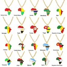 Popular Africa Theme Dripping Oil Stainless Steel Map Pendant Necklace