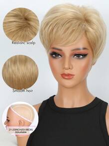 女士假发 8 英寸短发金色直发耐热纤维高密度刘海合成假发适用于日常派对音乐节和狂欢节 - 金色 - 查看 10