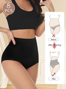8pcs High Waist Cotton Tummy Control Seamless Underwear For Women - Multicolor - View 3