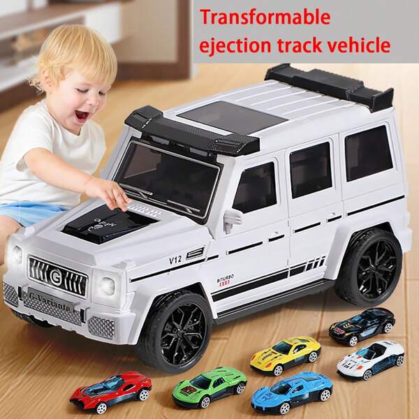 1 Stück verformbares Spielauto, Geländefahrzeug mit Auswurfmechanik, faltbar, Kinderspielzeug Automodell (einige Zubehörteile zufällig)