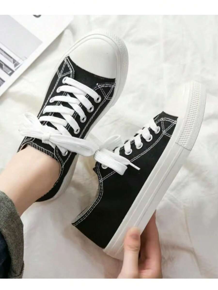Men Canvas Shoes - Black and White - View 1