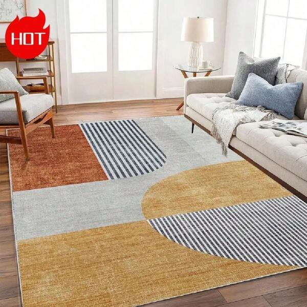 A Large Area Rug With Modern Minimalist Style, Featuring Luxurious And Vibrant Color Combinations That Complement Various Home Decors. Crafted From High-Density Materials With Anti-Slip Particles On The Base For Enhanced Friction.