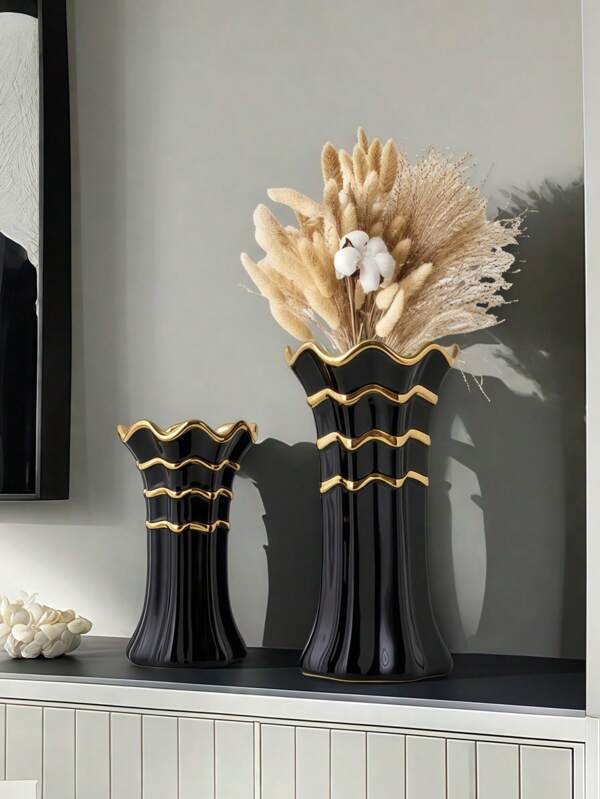 1PC Ceramic High-End Minimalist Style Curved Mouth Vase Suitable For Office Beautiful Decoration, Bedroom Dressing Table Flower Vase, Living Room Desktop Flower Vase Decoration