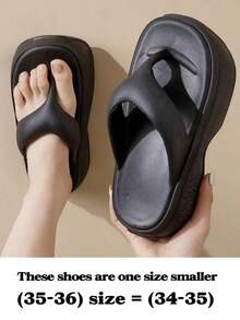 Women's Thick Sole Flip Flops Fashion Sandals, EVA Platform Slip-On Sandals, Non-Slip Casual Beach Shoes For Summer. This Style Runs Small, Please Order One Size Up. - Black - View 1