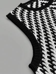 女士时尚简约优雅撞色条纹针织无袖连衣裙