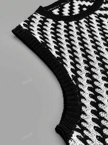 Women's Fashionable Minimalist Elegant Contrast Color Striped Knitted Sleeveless Dress