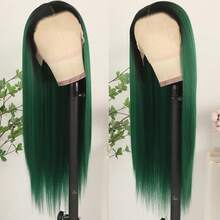 Purple Color Lace Front Wigs Pre Plucked Hairline Long Straight Wigs For Fashion Women Girls Party Daily Wear Glueless Dark Purple Lace Front Synthetic Wigs 13x4 Free Part Heat Resistant Fiber Hair 28 Inch 180% Density - Green Ombre - 查看 5