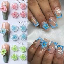 Pack Of Assorted Resin Nail Art Decoration, 3D Embossed 5-Petal Flowers With Gradient Pink Petals, Fragrance Free
