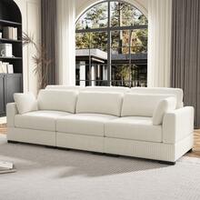 Sofá combinado para varias personas, espuma de alta resiliencia, estructura de madera maciza, sofá individual, banco con almacenaje, sofá de pana para salón, resistente a arañazos, beige - Beis - Ver 4
