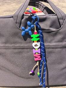 Customizable Acrylic Letter Keychain Balloon Dog Rope Beaded Bag Charm Decoration Pendant Personalized Birthday Gift, Holographic - Acrylic Keychain - View 23
