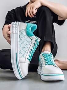 Men's Canvas Sneakers, Fashion Lace-Up Round Toe Low-Top Skateboard Shoes, High Quality Leather Upper, Non-Slip Rubber Outsole, Soft And Comfortable Lining, Breathable, Versatile For Casual Wear, Campus, School Uniform, Solid Color