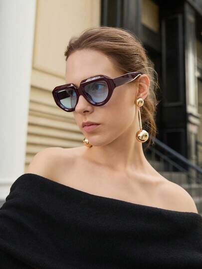 1件装不对称造型嘻哈时尚眼镜 个性化未来主义眼镜 秋冬基础款女装 商务休闲装 礼物 沙滩配饰 女士时尚圣诞节冬季圣诞礼物