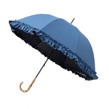 Black Rubber Lace Sun/Rain Umbrella, Straight Rod Bent Handle Sun/Rain Umbrella, Parasol