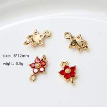 5/10件铜镀金微镶锆石双花吊坠，DIY耳环，发饰，流苏装饰材料 - 彩色 - 查看 4