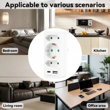 CILIA 1/2 Pcs 5-In-1 Multi Outlet Adapter Extender With USB,Type-C And 3 European Socket - European Converter For Home, Office,Travel,White