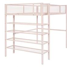 Twin Size Metal Loft Bed With 4-Tier Shelves And Storage, Pink-5418 - Multicolor - View 8
