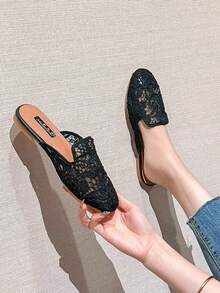 Mengshangli 2025 Autumn Women Hollow Out Breathable Mesh Closed Toe Slippers, Flat Slip-On Casual Sandals,Mule - Black - View 4