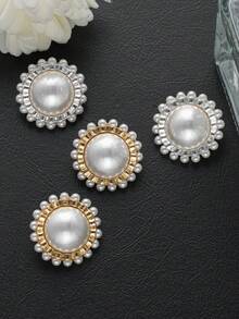 4 قطع/عبوة أزرار معدنية أنيقة دائرية الشكل مرصعة بالراين وخرز اللؤلؤ، أزرار فخمة عصرية بسيطة، أزرار زخرفية للمعاطف والقمصان والسترات الصوفية والجاكيتات، إكسسوارات مجوهرات متعددة الاستخدامات لل- DIY