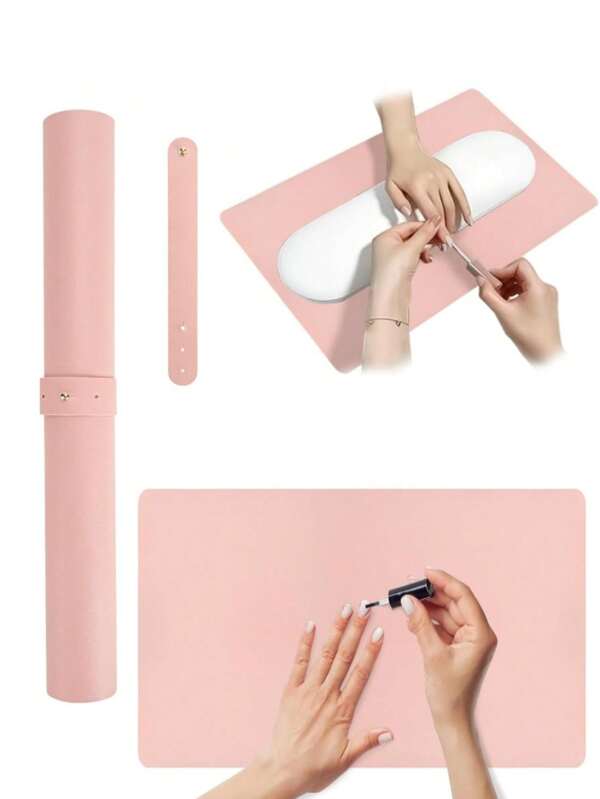 1 PC Nail Art Table Mat, PU And Washable Foldable Nail Polish Hand Rest Arm Wrist Rest Pad For Nail Art Instructor Nail Care Nail Salon Tools, Foldable Nail Art Hand Pad For Nail Art Armrest Pad, Soft Microfiber Leather Nail Art Mat , Manicure Mats, Manicure Table Mats, Manicurist Salon Home Table Mats,Two Colors Of Buttons Are Shipped Randomly