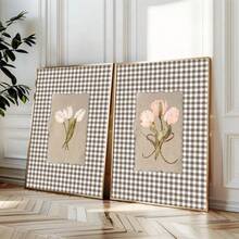 Bộ 2 bức tranh vải canvas in hình hoa tulip thực vật màu nâu không khung, phong cách tối giản, trang trí nhà nông thôn, tranh cổ điển cho căn hộ, phòng khách, phòng ngủ, trang trí nhà hiện đại - Nhiều màu - Xem 1