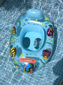 1pc Kids Swimming Pool Seat Ring, Cute Inflatable Floating Seat Ring, Swimming Ring, Child Toddler Swimming Pool Bath Tub With Single Handle Inflatable Fishies, 4 Colors, Underarm Floats, For Summer Swimming