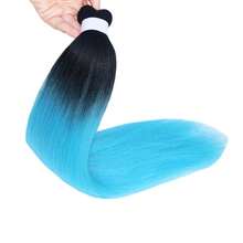 Ombre Blue Braiding Hair Pre Stretched Colored Hair Extensions For Knotless Braids 24inch 3pcs Black And Sky Blue Ombre Braiding Hair Prestretched - Đen/Xanh nhạt - Xem 4