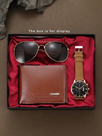 3 件男士手表 + 钱包 + 太阳镜礼品套装，专为男士设计，日常搭配必备，时尚休闲商务运动奢华男士手表，适合作为感恩节、周年纪念日、圣诞节、生日、购物节的礼物