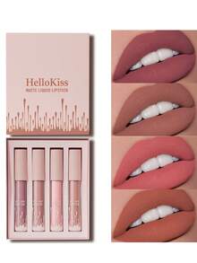 HelloKiss 高顯色 4件組霧面防水唇彩套組，持久不黏膩唇色套組，適合女性，適合作為開學禮物、聖誕禮物、戶外派對彩妝套組 - 彩色 - 查看 7