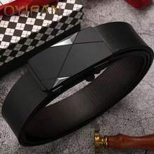 1pc Men's Fashion Belt With Automatic Alloy Buckle - Genuine Cowhide Leather Business Belt, Soft And Durable, Suitable For Business And Casual Trouser Wear - Comfortable And Adjustable, Gifts For Men - 灰色 - 查看 1