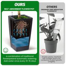 Home Decor 16" Tall Planters Set Of 2, High Front Porch Planter Pots With Drainage Holes&Water Level Monitor&Inner Bucket, Automatic Watering Indoor Plant Flower Pot(16inch,Black) - 黑色 - 查看 7