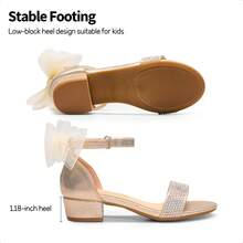 Girls Sandals Low Heel Dress Pump Ankle Strap Interchangeable Bow Flower Wedding Party Shoes For Little Kid/Big Kid - Vàng - Xem 6