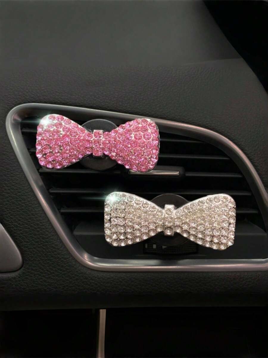 1/2pcs Sparkling Rhinestone Butterfly Vent Clip Air Freshener, Alloy Decorated Scented Car Ornament