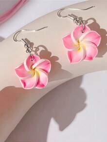 1 对夏威夷海滩度假风格粉色软粘土鸡蛋花吊坠耳环，甜美花朵设计，可爱的女士珠宝，适合女性日常佩戴、海滩度假、派对佩戴 - 彩色 - 查看 12