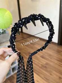 2/1 Pc Polka Dot Ribbon Headband With Long Trailing Bows, Suitable For Daily Wear By Women, Hair Accessory To Create Hairstyles, Sweet & Charming Hair Hoop, High Crown Headband