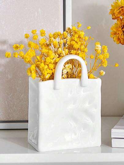 Wit Paper Bag Vase, 5.7 Inch Square Wide Mouth Pleated Unique Matte Bohemian Tafel ation, Home Office Bookshelf ation Is Bedroom Between Students. Flower Vase Glass view 6