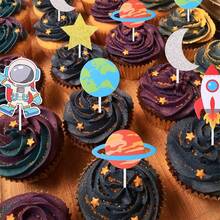 12pcs Astronaut, Planet, Rocket, Spaceship, Moon Star Cupcake Toppers, Space Themed Cake Decorations, Suitable For Baby Shower, Birthday Party