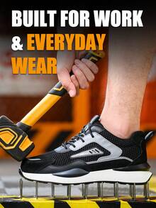 RAYDLINX Men's Summer Breathable Steel Toe Work Shoes, Puncture Resistant, Anti-Crush, Comfortable, Odor Resistant, Shoes For Construction Site