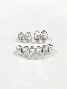 1 套时尚空心心形和星形设计牙齿首饰，空心 6 齿宝石装饰，适合派对、俱乐部、节日、日常佩戴，配有可调节和可重复使用的牙齿夹，男女通用礼物