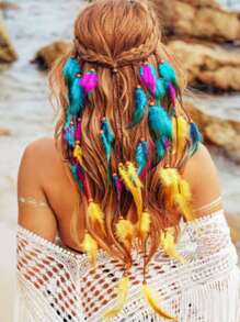 1 pièce 2025 Bandeau de plumes bohème coloré, accessoire pour cheveux avec plumes pour femmes, bandeau turban, bandeau absorbant