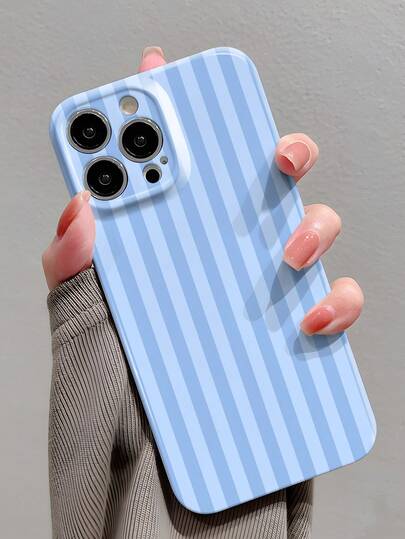 1pc Minimalist Striped Pattern Perforated Glossy Phone Case Compatible With IPhone 11/12/13/14/15/16 Pro Max Waterproof Shockproof Anti-Fall Scratch Resistant
