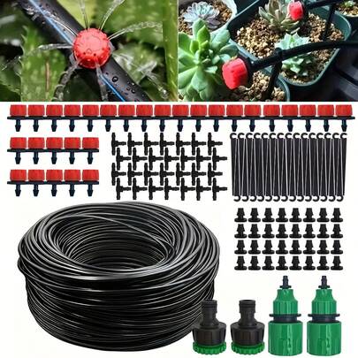 Automatic Drip Irrigation System, Mini Garden Drip Irrigation System With 1/4 Inch Pipe And Adjustable Atomizing Nozzle Sprinkler, Suitable For Automatic Watering Systems In Greenhouses, Courtyards, Lawns, And Plants