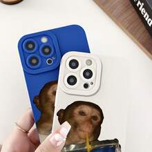 Cute Monkey Pattern Phone Case For Compatible With IPhone 16e/16/15/14/13/12/11/ProMax/Pro/Plus/XSMax/XS/X,For Compatible With Samsung Galaxy S25/S24/S23/S22/5G/Edge/Ultra,Fashion Female Summer Unique Cases Shockproof Anti-Drop Design Tpu Protection Cover Men Casing Girl Women Ultimate Protective Fundas Para Protectores De Celulares Accessories Friend Gift Aesthetic Protector Forro De Teléfono - Blue - View 3